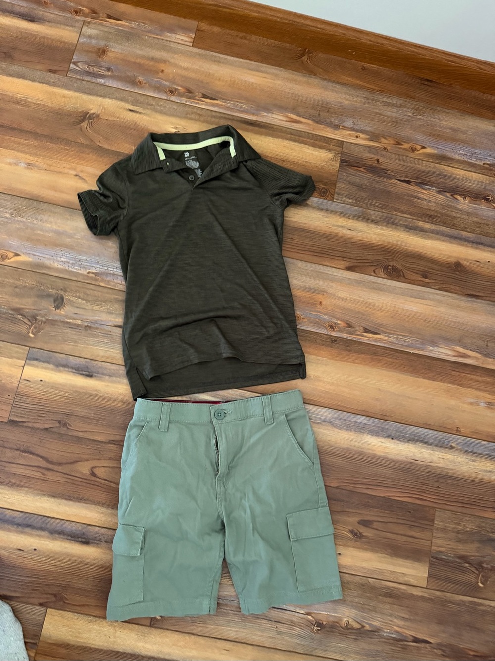 Boy Dark Olive Polo Shirt and Light Olive Cargo Shorts Set